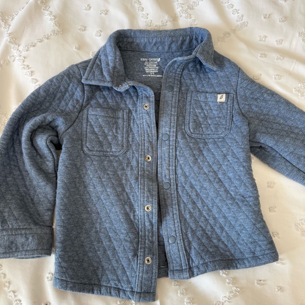 Kids Blue Quilted Button Up Jacket